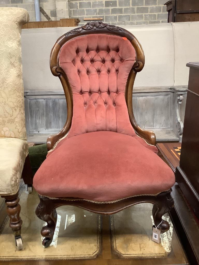 A Victorian mahogany framed buttoned back nursing chair